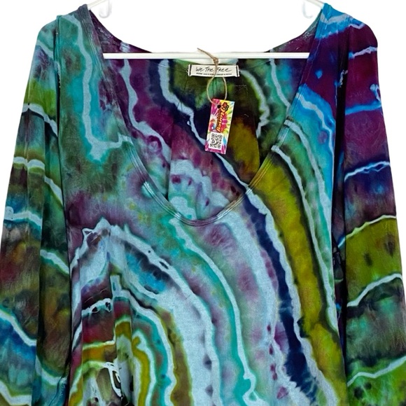 FP Free People Tie Dye Tunic Shirt Womens Medium Oversized Handmade Geode Blue - Picture 3 of 14